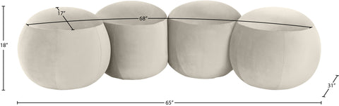 Mira Cream Velvet Upholstered Bench, 1 Piece