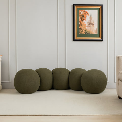 Mira Olive Boucle Fabric Upholstered Bench, 1 Piece (Style 2)