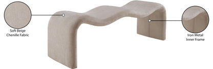 Ferrara Beige Chenille Fabric Bench