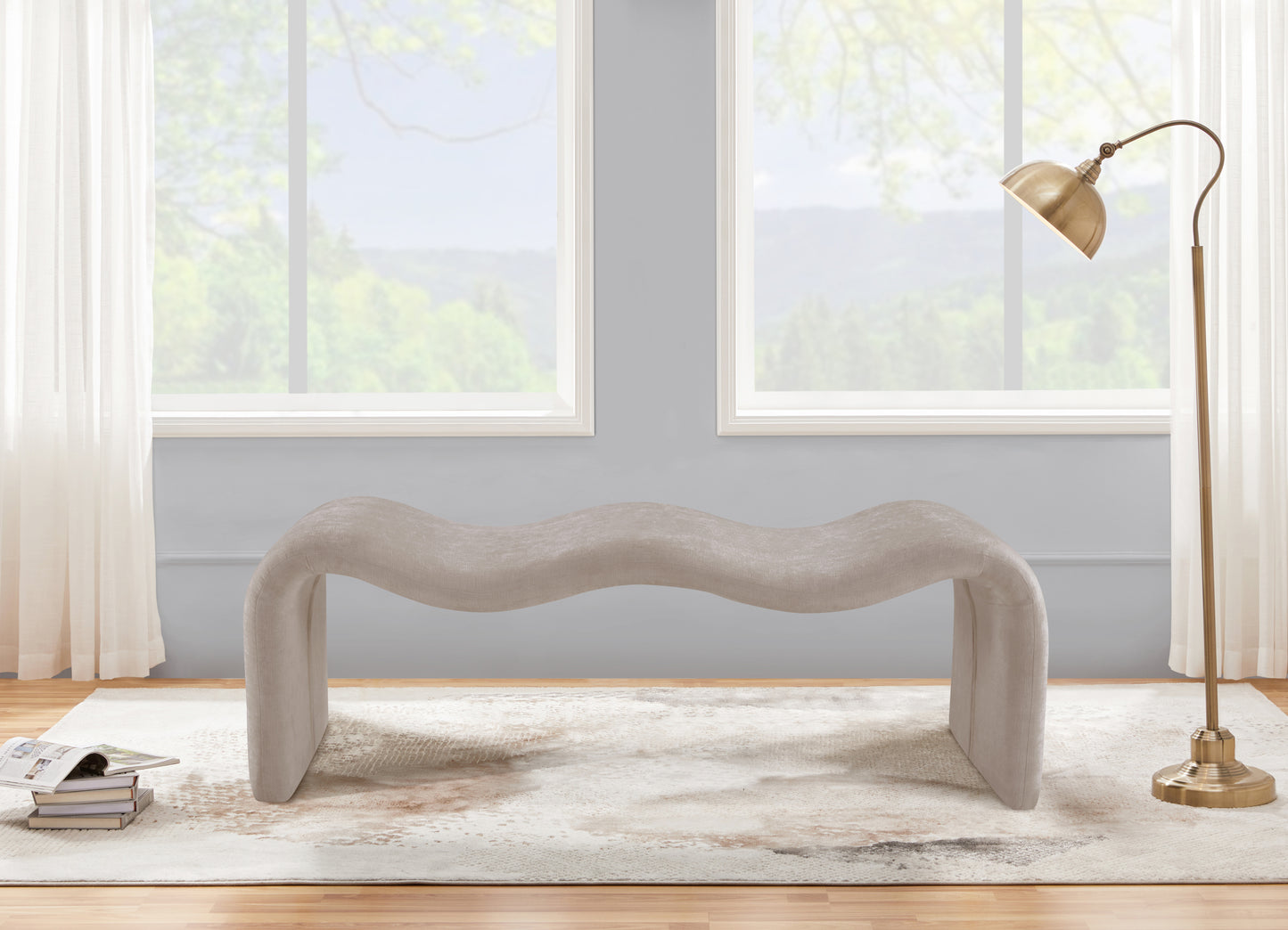 ferrara beige chenille fabric bench