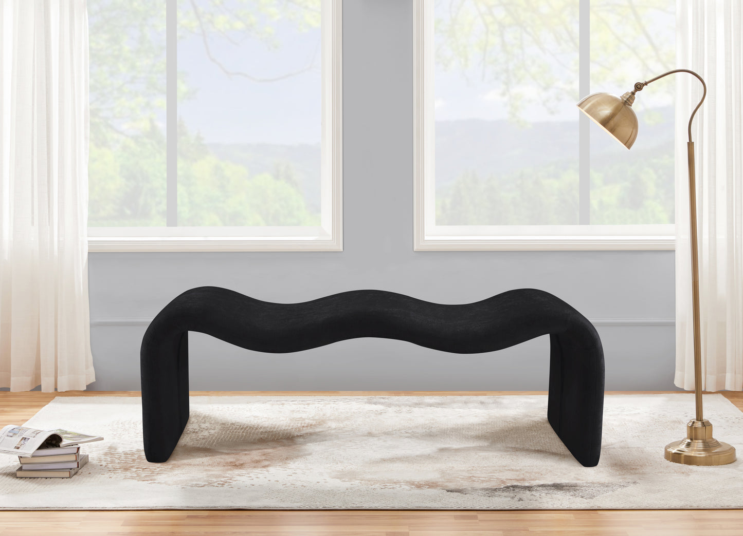 ferrara black chenille fabric bench