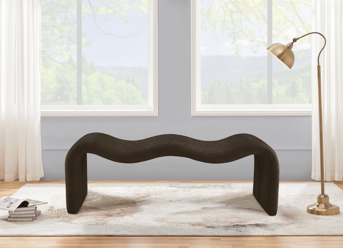 ferrara brown chenille fabric bench