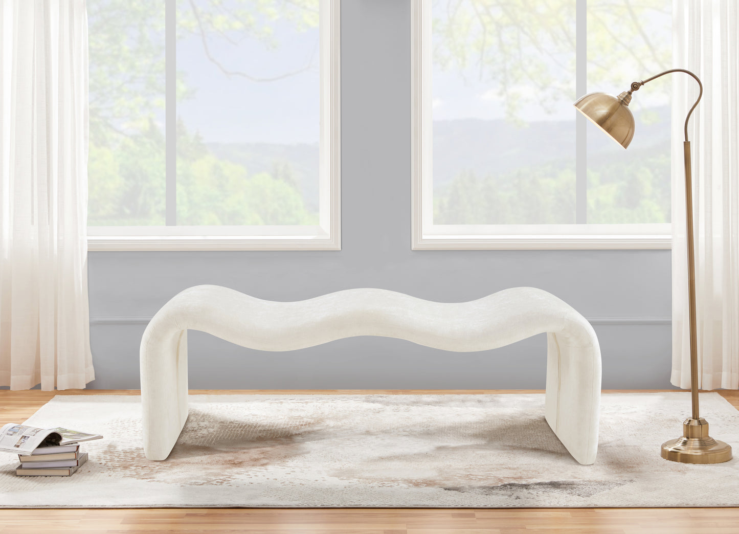 ferrara cream chenille fabric bench