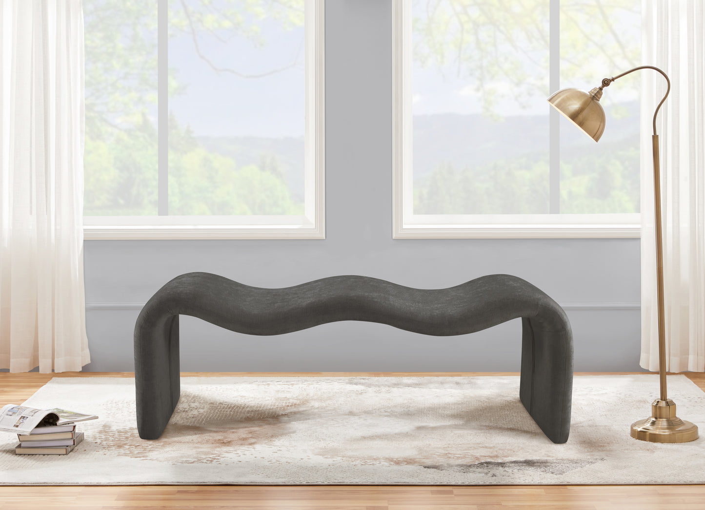 ferrara grey chenille fabric bench