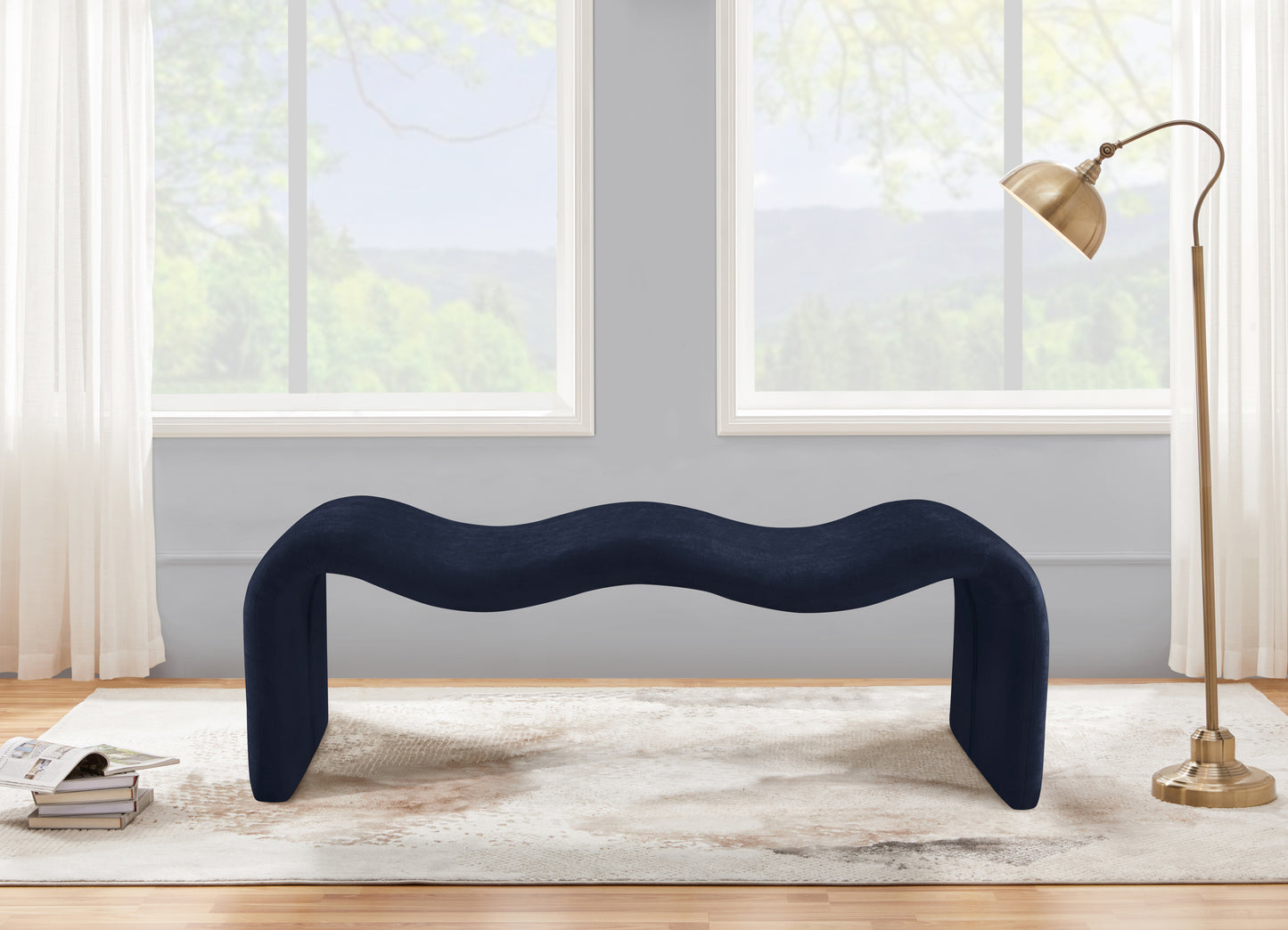 ferrara navy chenille fabric bench