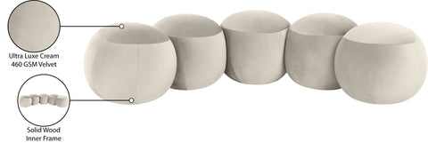 Mira Cream Velvet Upholstered Bench, 1 Piece (Style 2)