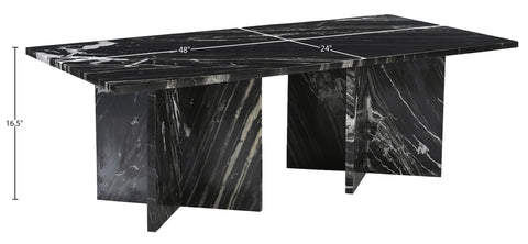 Juniper 48" Black Genuine Marble Coffee Table, 1 Piece