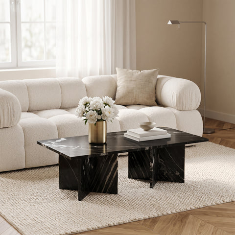 Juniper 48" Black Genuine Marble Coffee Table, 1 Piece