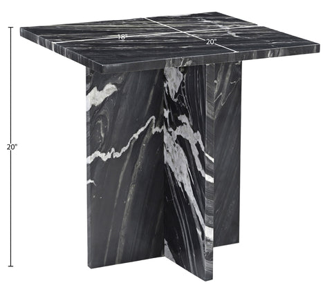 Juniper 18" Black Genuine Marble End / Side Table, 1 Piece