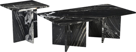 Juniper 18" Black Genuine Marble End / Side Table, 1 Piece