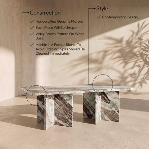 Juniper 48" Brown Genuine Marble Coffee Table, 1 Piece
