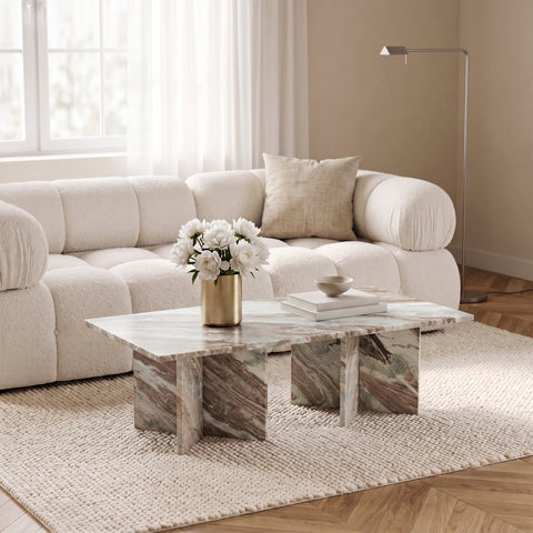 Juniper 48" Brown Genuine Marble Coffee Table, 1 Piece