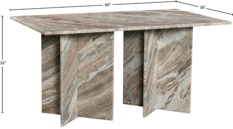 Juniper 60" Brown Genuine Marble Dining Table (3 Boxes), 1 Piece