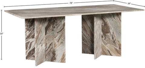 Juniper 78" Brown Genuine Marble Dining Table (3 Boxes), 1 Piece