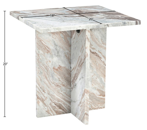 Juniper 18" Brown Genuine Marble End / Side Table, 1 Piece