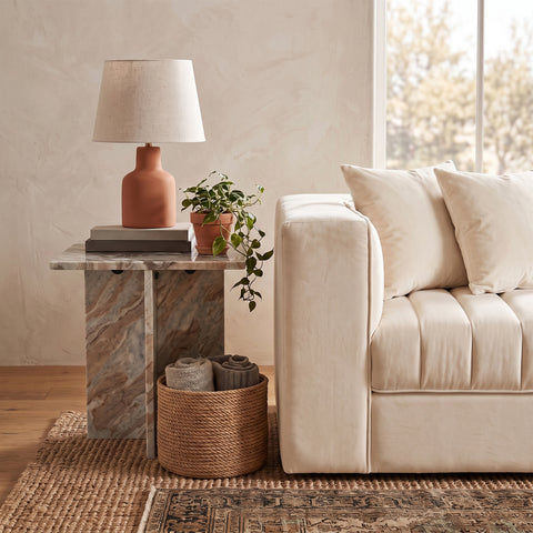 Juniper 18" Brown Genuine Marble End / Side Table, 1 Piece