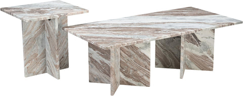 Juniper 18" Brown Genuine Marble End / Side Table, 1 Piece