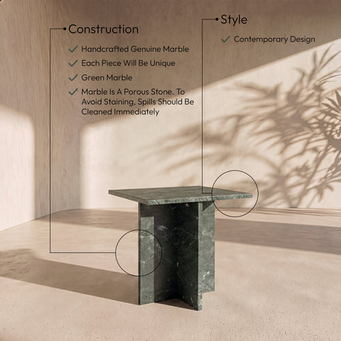 Juniper 18" Green Genuine Marble End / Side Table, 1 Piece