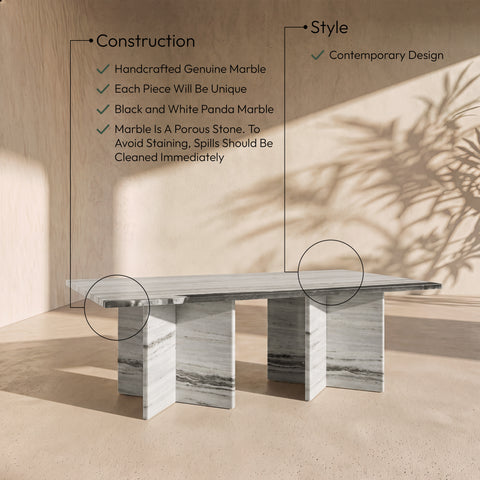 Juniper 48" Panda Genuine Marble Coffee Table, 1 Piece