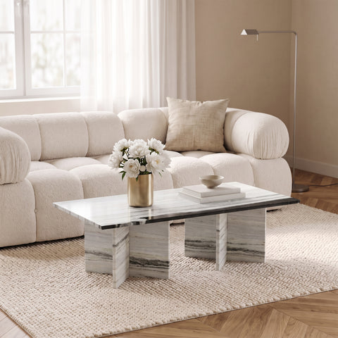 Juniper 48" Panda Genuine Marble Coffee Table, 1 Piece