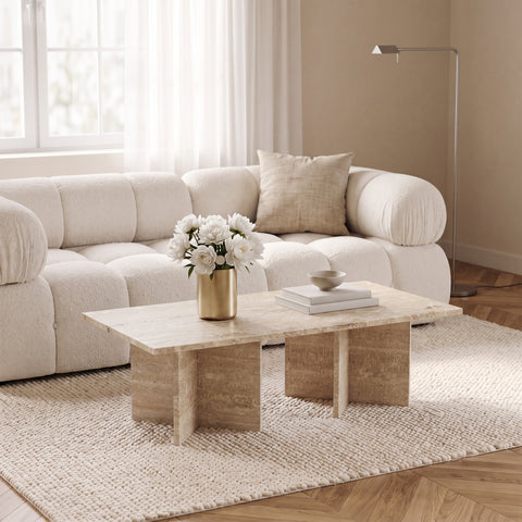 Juniper 48" Travertine Genuine Marble Coffee Table, 1 Piece