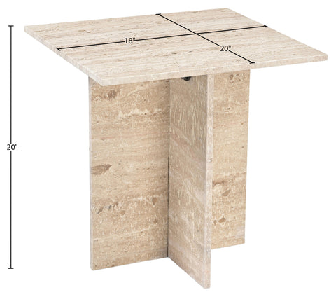 Juniper 18" Travertine Genuine Marble End / Side Table, 1 Piece