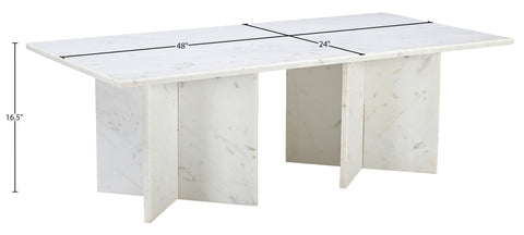 Juniper 48" White Genuine Marble Coffee Table, 1 Piece