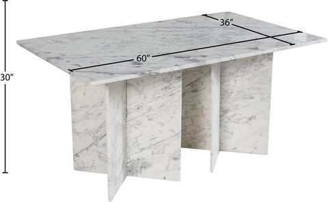 Juniper 60" White Genuine Marble Dining Table (3 Boxes), 1 Piece
