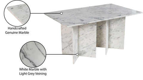 Juniper 60" White Genuine Marble Dining Table (3 Boxes), 1 Piece