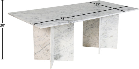 Juniper 78" White Genuine Marble Dining Table (3 Boxes), 1 Piece