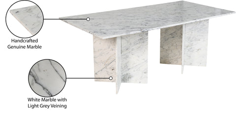 Juniper 78" White Genuine Marble Dining Table (3 Boxes), 1 Piece