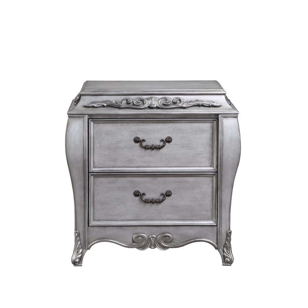 alwin nightstand, vintage platinum finish