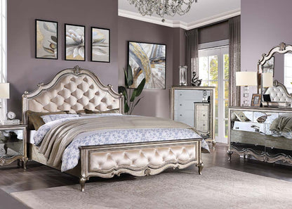 Alysa CK Bed, Ivory Velvet & Antique Champagne Finish