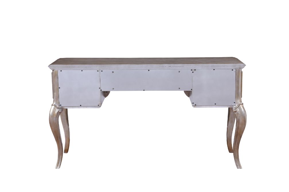 alysa vanity desk, mirrored & antique champagne finish