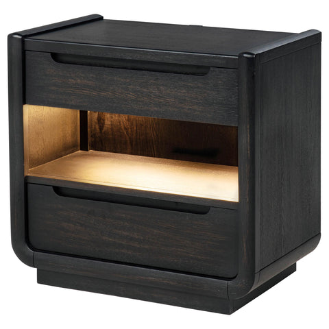 Clower 2-drawer LED Nightstand with USB Burnished Black