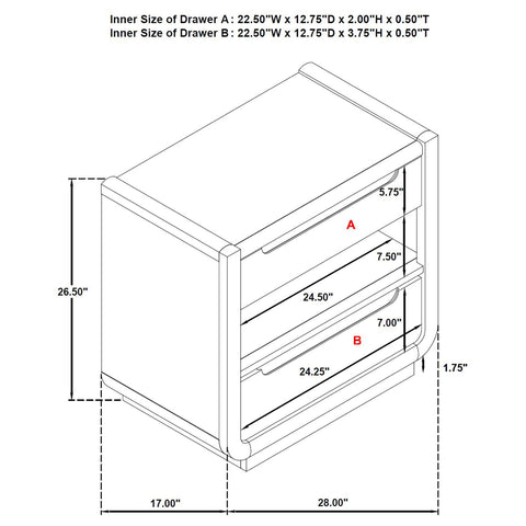 Clower 2-drawer LED Nightstand with USB Burnished Black