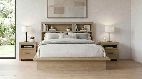 Eddy California King Bookcase Headboard Platform Bed Light Oak