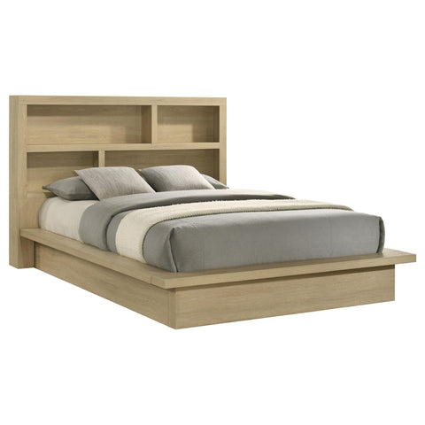Eddy Queen Bookcase Headboard Platform Bed Light Oak