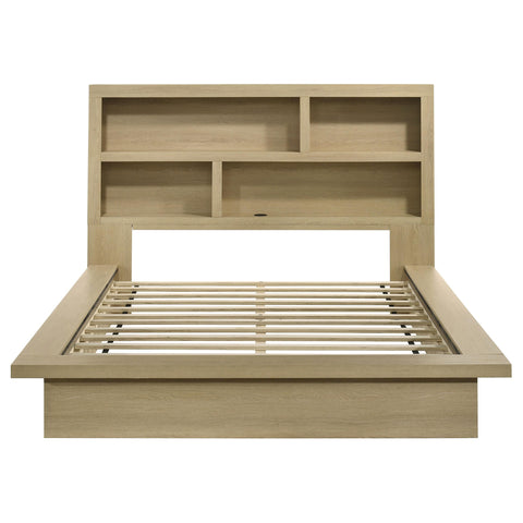 Eddy Queen Bookcase Headboard Platform Bed Light Oak