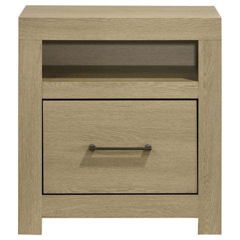 Eddy 1-drawer Nightstand Bedside Table with Cubby Light Oak
