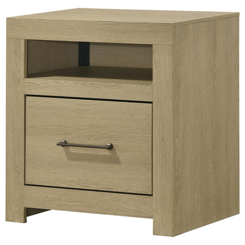 Eddy 1-drawer Nightstand Bedside Table with Cubby Light Oak