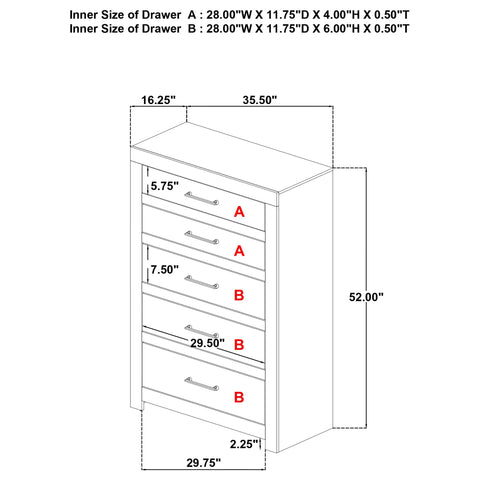 Eddy 5-drawer Bedroom Chest of Drawers Light Oak