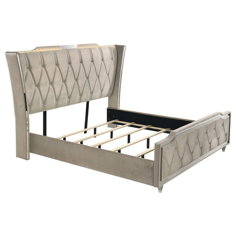 Deiter Eastern King LED Upholstered Bed Ivory and Camel