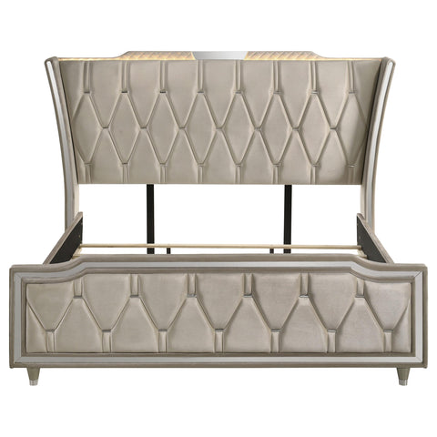 Deiter Eastern King LED Upholstered Bed Ivory and Camel