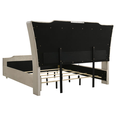 Deiter Eastern King LED Upholstered Bed Ivory and Camel