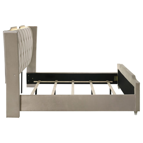Deiter Eastern King LED Upholstered Bed Ivory and Camel