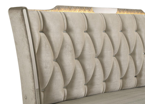 Deiter Eastern King LED Upholstered Bed Ivory and Camel