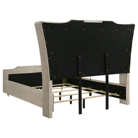 Deiter Queen LED Upholstered Wingback Bed Ivory and Camel