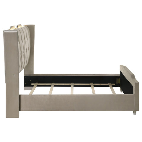 Deiter Queen LED Upholstered Wingback Bed Ivory and Camel