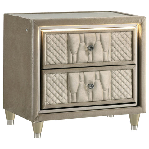 Deiter 2-drawer LED Nightstand with USB Ivory and Camel